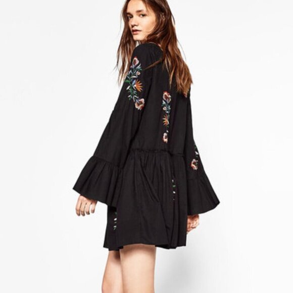 NWT Zara Embroidered Long Sleeve Mini Dress M - Picture 3 of 16